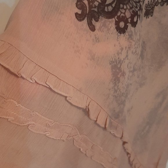 FANG Sheer Mauve & Black Tank Top Ruffle bottom, Sz L, Wonderful, sheer, flowing - Picture 5 of 5